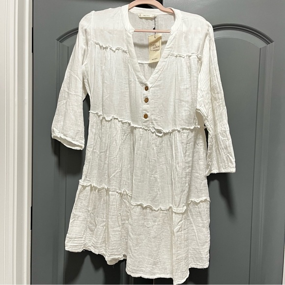 Salty Lemon Women’s 100%Cotton Tunic Tiered Dress Boho CottageCore Cowgirl Chic - Picture 2 of 8